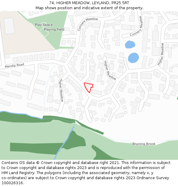 74, HIGHER MEADOW, LEYLAND, PR25 5RT: Location map and indicative extent of plot