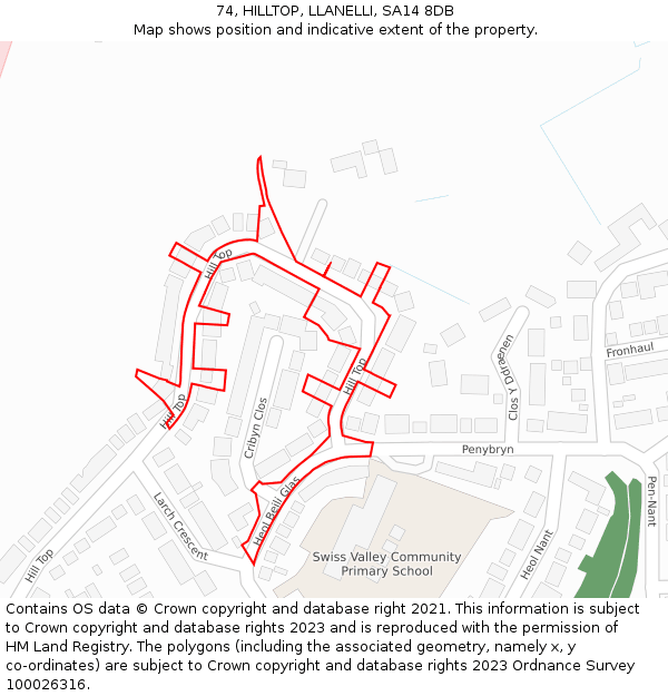 74, HILLTOP, LLANELLI, SA14 8DB: Location map and indicative extent of plot