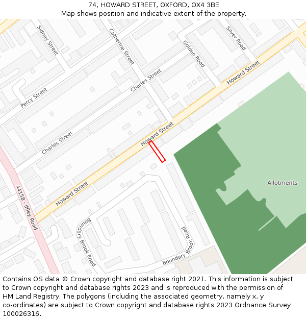 74, HOWARD STREET, OXFORD, OX4 3BE: Location map and indicative extent of plot