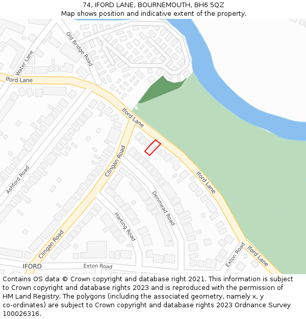 74, IFORD LANE, BOURNEMOUTH, BH6 5QZ: Location map and indicative extent of plot