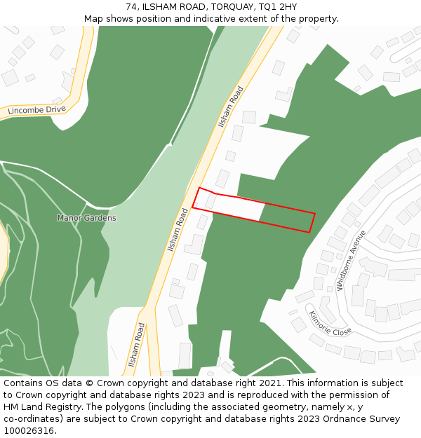 74, ILSHAM ROAD, TORQUAY, TQ1 2HY: Location map and indicative extent of plot