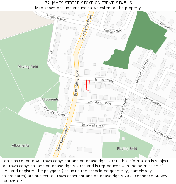 74, JAMES STREET, STOKE-ON-TRENT, ST4 5HS: Location map and indicative extent of plot
