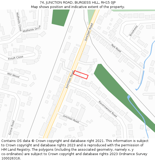 74, JUNCTION ROAD, BURGESS HILL, RH15 0JP: Location map and indicative extent of plot