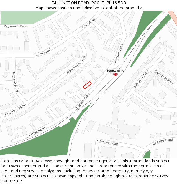 74, JUNCTION ROAD, POOLE, BH16 5DB: Location map and indicative extent of plot