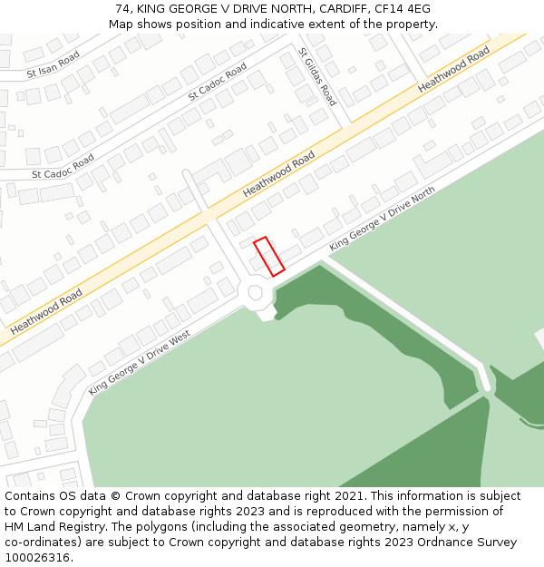 74, KING GEORGE V DRIVE NORTH, CARDIFF, CF14 4EG: Location map and indicative extent of plot