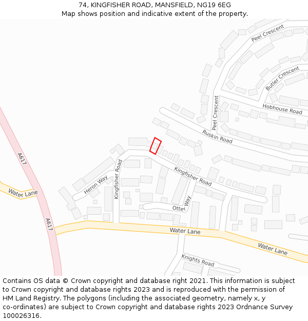 74, KINGFISHER ROAD, MANSFIELD, NG19 6EG: Location map and indicative extent of plot