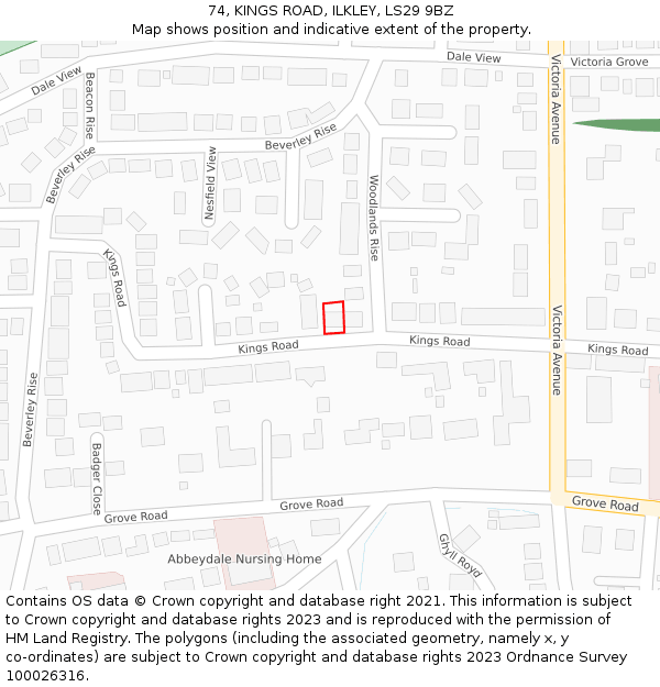 74, KINGS ROAD, ILKLEY, LS29 9BZ: Location map and indicative extent of plot