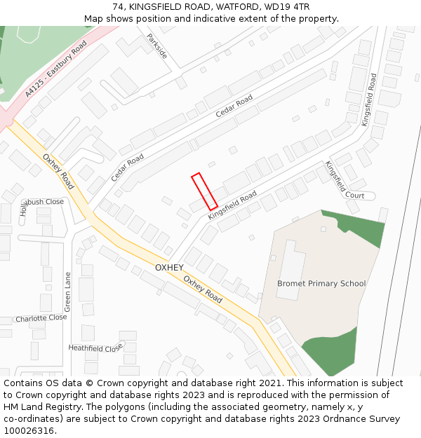 74, KINGSFIELD ROAD, WATFORD, WD19 4TR: Location map and indicative extent of plot