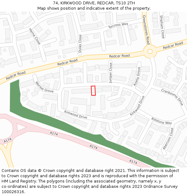 74, KIRKWOOD DRIVE, REDCAR, TS10 2TH: Location map and indicative extent of plot
