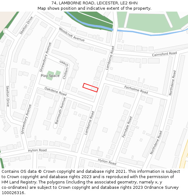 74, LAMBORNE ROAD, LEICESTER, LE2 6HN: Location map and indicative extent of plot