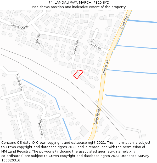 74, LANDAU WAY, MARCH, PE15 8YD: Location map and indicative extent of plot