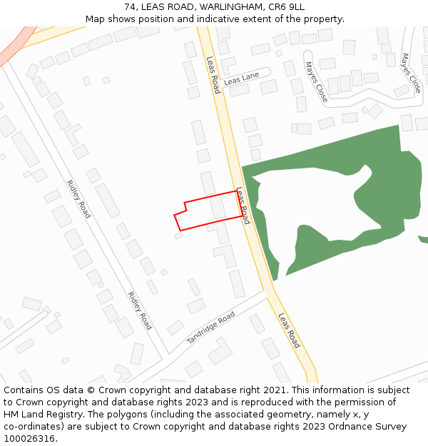 74, LEAS ROAD, WARLINGHAM, CR6 9LL: Location map and indicative extent of plot