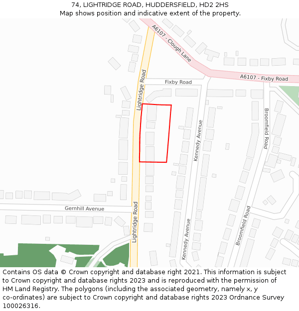 74, LIGHTRIDGE ROAD, HUDDERSFIELD, HD2 2HS: Location map and indicative extent of plot