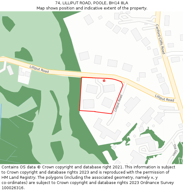 74, LILLIPUT ROAD, POOLE, BH14 8LA: Location map and indicative extent of plot