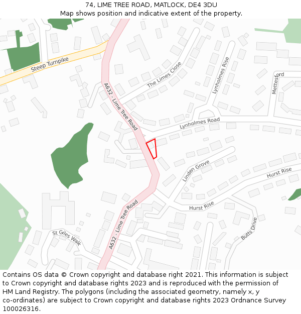 74, LIME TREE ROAD, MATLOCK, DE4 3DU: Location map and indicative extent of plot