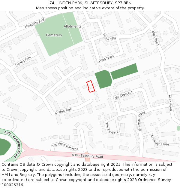 74, LINDEN PARK, SHAFTESBURY, SP7 8RN: Location map and indicative extent of plot