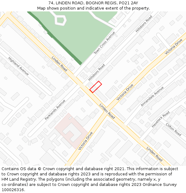 74, LINDEN ROAD, BOGNOR REGIS, PO21 2AY: Location map and indicative extent of plot