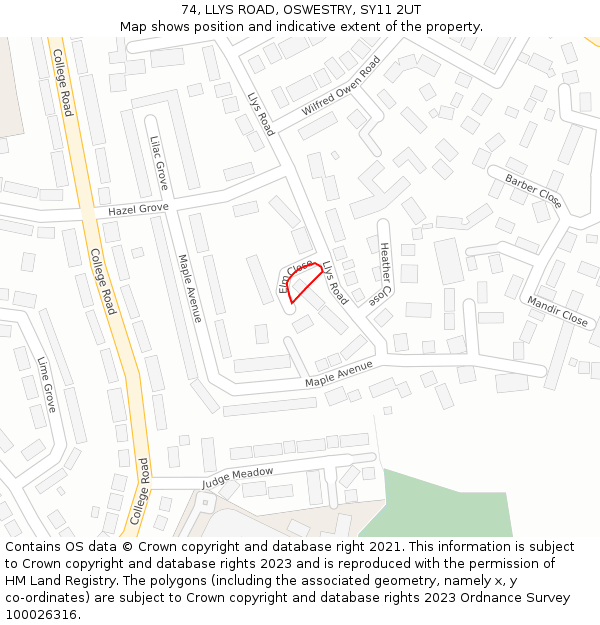 74, LLYS ROAD, OSWESTRY, SY11 2UT: Location map and indicative extent of plot