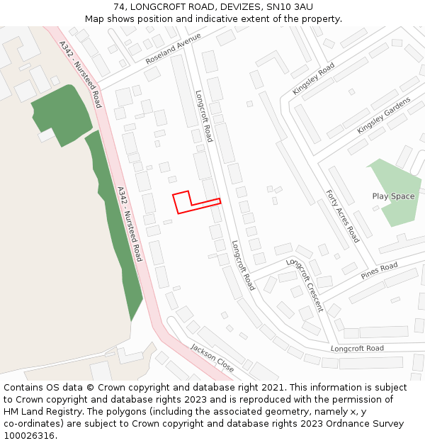 74, LONGCROFT ROAD, DEVIZES, SN10 3AU: Location map and indicative extent of plot