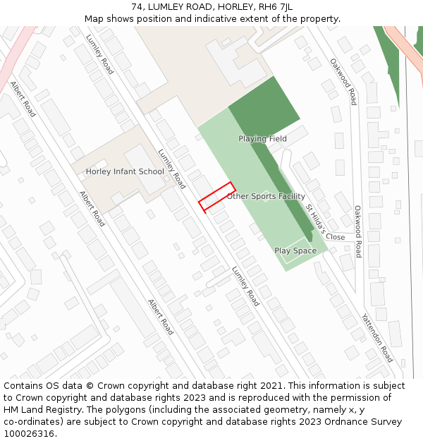74, LUMLEY ROAD, HORLEY, RH6 7JL: Location map and indicative extent of plot