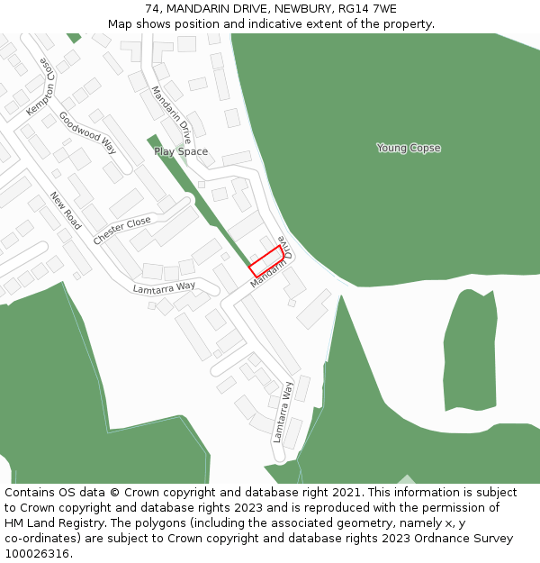 74, MANDARIN DRIVE, NEWBURY, RG14 7WE: Location map and indicative extent of plot