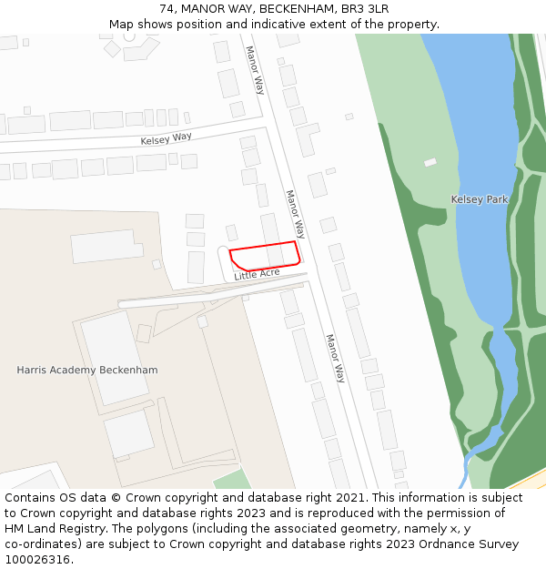 74, MANOR WAY, BECKENHAM, BR3 3LR: Location map and indicative extent of plot