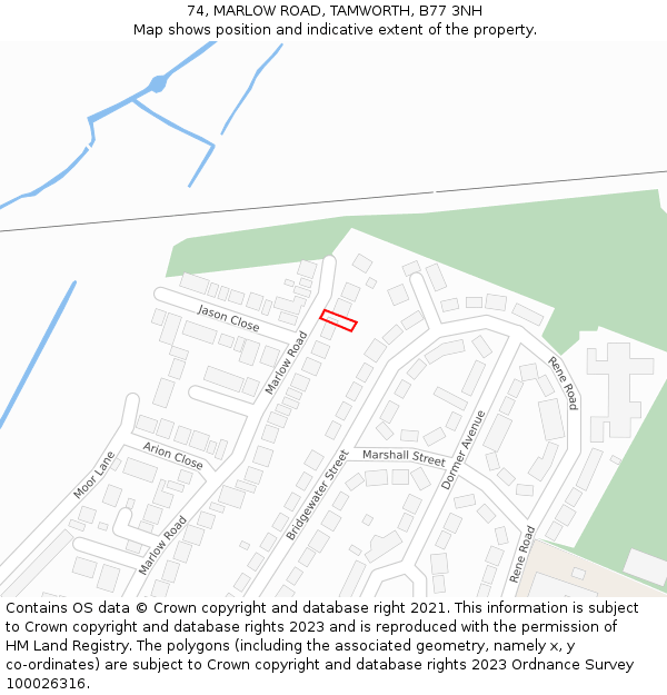 74, MARLOW ROAD, TAMWORTH, B77 3NH: Location map and indicative extent of plot