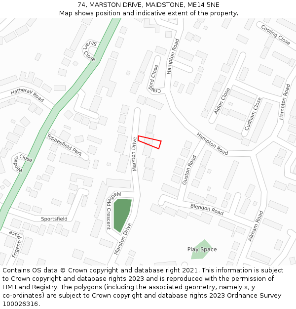 74, MARSTON DRIVE, MAIDSTONE, ME14 5NE: Location map and indicative extent of plot