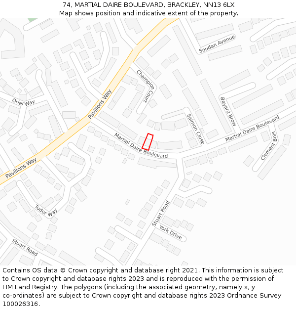 74, MARTIAL DAIRE BOULEVARD, BRACKLEY, NN13 6LX: Location map and indicative extent of plot