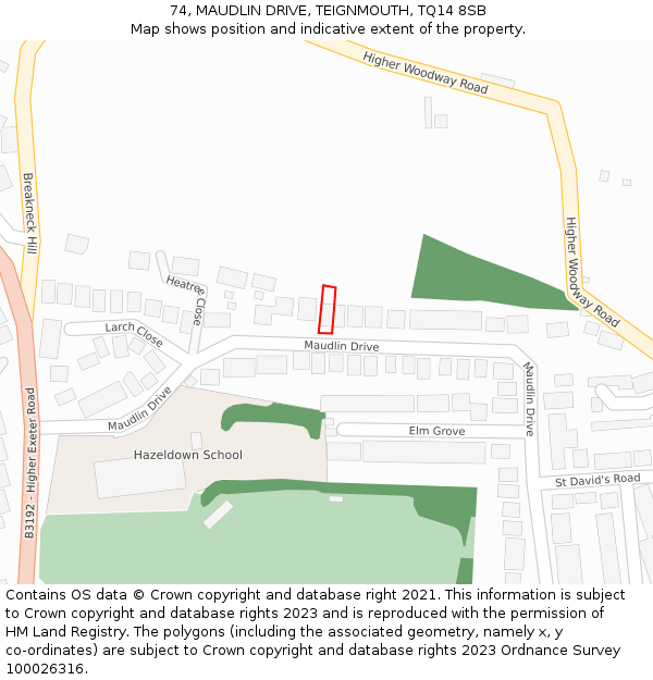 74, MAUDLIN DRIVE, TEIGNMOUTH, TQ14 8SB: Location map and indicative extent of plot
