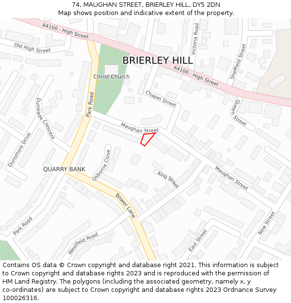 74, MAUGHAN STREET, BRIERLEY HILL, DY5 2DN: Location map and indicative extent of plot