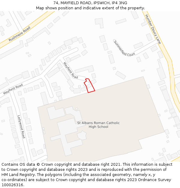 74, MAYFIELD ROAD, IPSWICH, IP4 3NG: Location map and indicative extent of plot