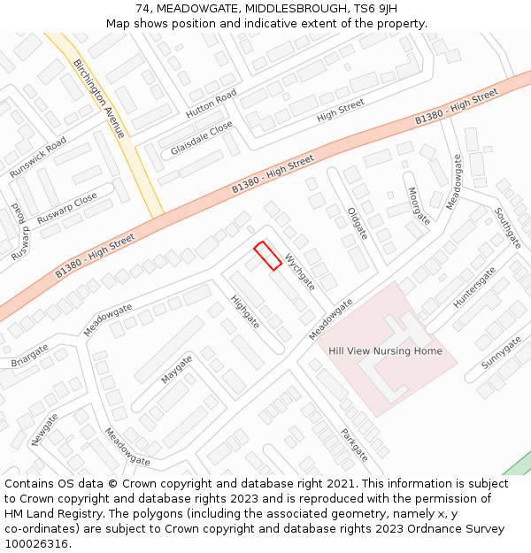 74, MEADOWGATE, MIDDLESBROUGH, TS6 9JH: Location map and indicative extent of plot