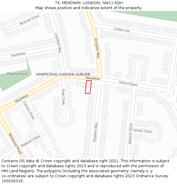 74, MEADWAY, LONDON, NW11 6QH: Location map and indicative extent of plot