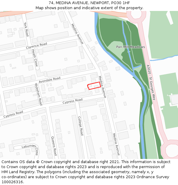 74, MEDINA AVENUE, NEWPORT, PO30 1HF: Location map and indicative extent of plot