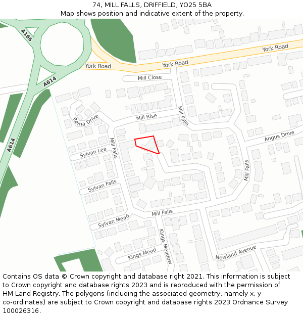 74, MILL FALLS, DRIFFIELD, YO25 5BA: Location map and indicative extent of plot