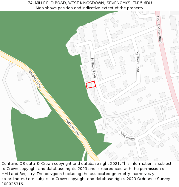 74, MILLFIELD ROAD, WEST KINGSDOWN, SEVENOAKS, TN15 6BU: Location map and indicative extent of plot