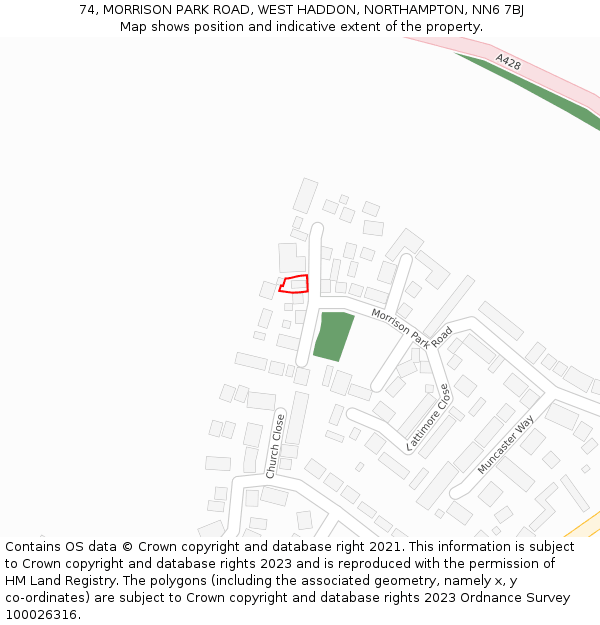 74, MORRISON PARK ROAD, WEST HADDON, NORTHAMPTON, NN6 7BJ: Location map and indicative extent of plot