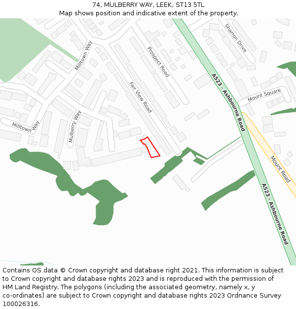 74, MULBERRY WAY, LEEK, ST13 5TL: Location map and indicative extent of plot