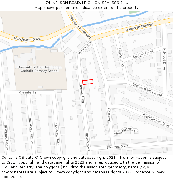 74, NELSON ROAD, LEIGH-ON-SEA, SS9 3HU: Location map and indicative extent of plot