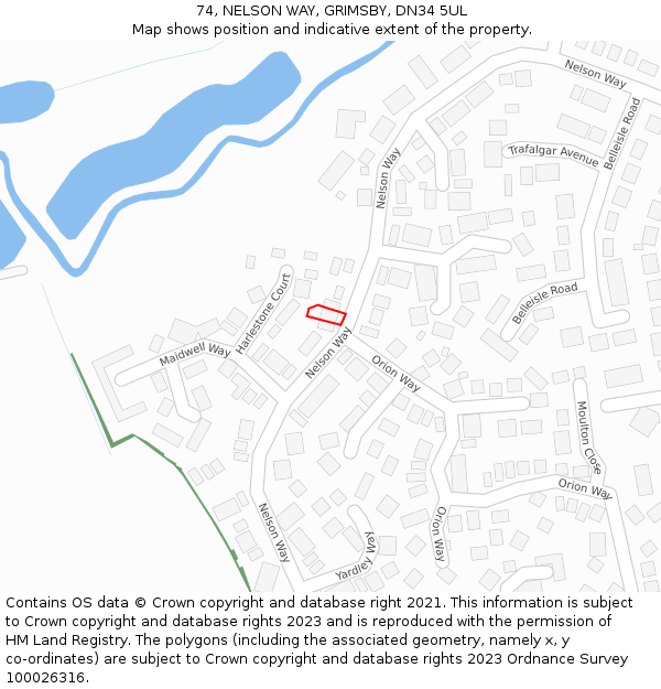 74, NELSON WAY, GRIMSBY, DN34 5UL: Location map and indicative extent of plot