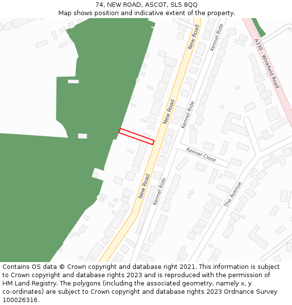 74, NEW ROAD, ASCOT, SL5 8QQ: Location map and indicative extent of plot