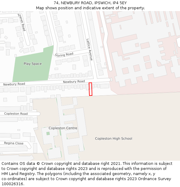 74, NEWBURY ROAD, IPSWICH, IP4 5EY: Location map and indicative extent of plot