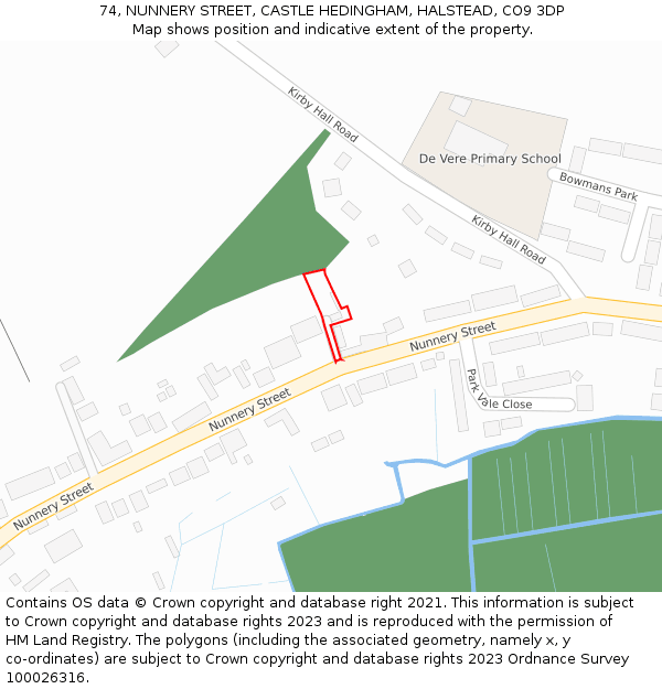 74, NUNNERY STREET, CASTLE HEDINGHAM, HALSTEAD, CO9 3DP: Location map and indicative extent of plot