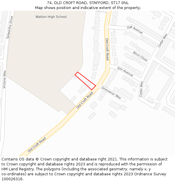 74, OLD CROFT ROAD, STAFFORD, ST17 0NL: Location map and indicative extent of plot