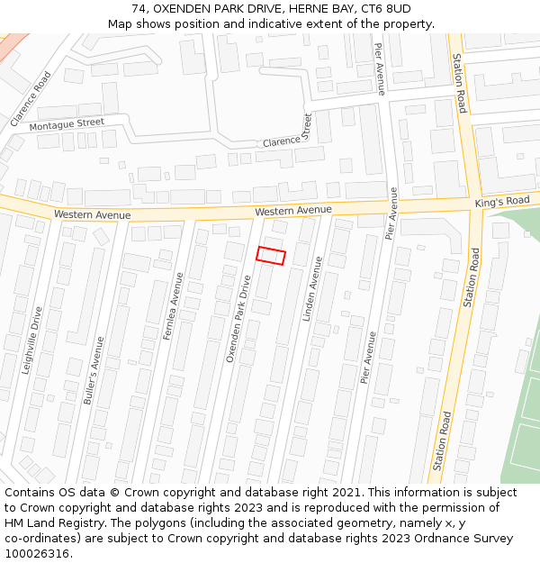 74, OXENDEN PARK DRIVE, HERNE BAY, CT6 8UD: Location map and indicative extent of plot