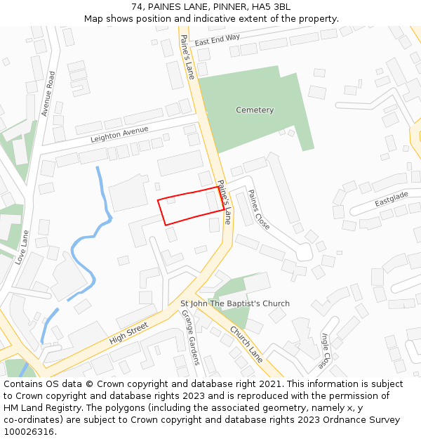 74, PAINES LANE, PINNER, HA5 3BL: Location map and indicative extent of plot