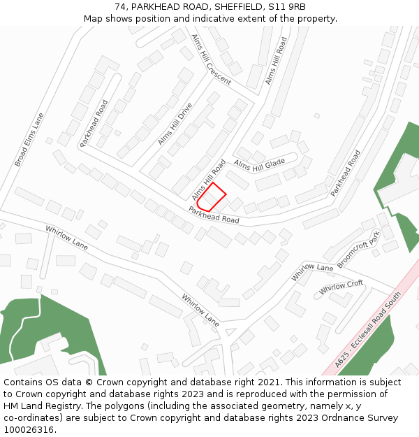 74, PARKHEAD ROAD, SHEFFIELD, S11 9RB: Location map and indicative extent of plot