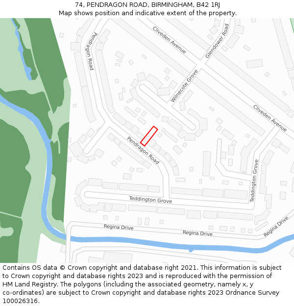 74, PENDRAGON ROAD, BIRMINGHAM, B42 1RJ: Location map and indicative extent of plot