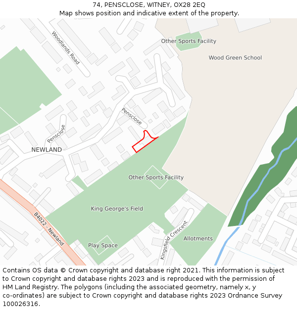 74, PENSCLOSE, WITNEY, OX28 2EQ: Location map and indicative extent of plot